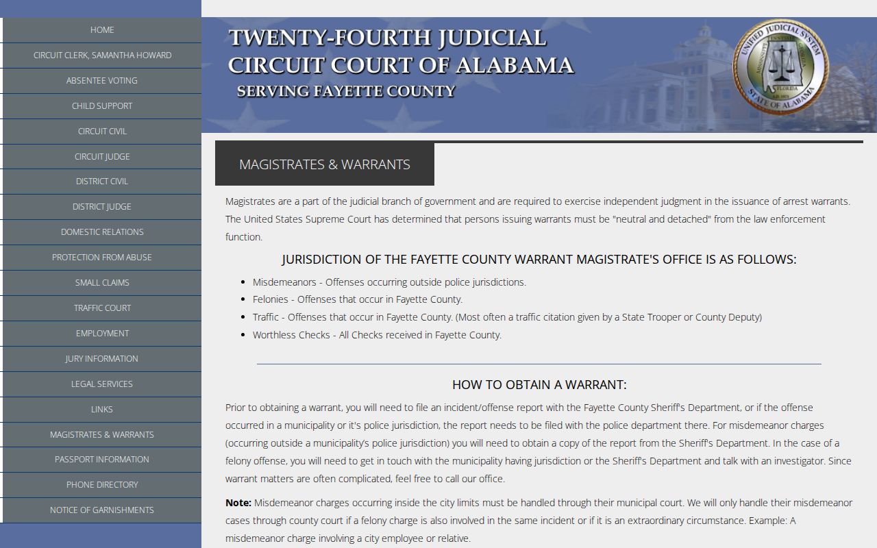 Fayette County court magistrates and arrest warrant guidance