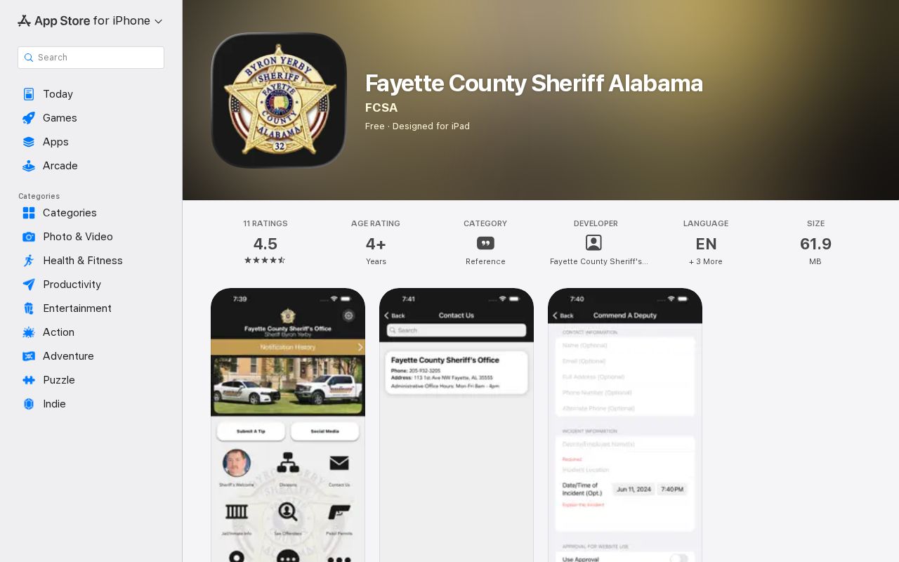 Official iOS listing for the Fayette County Sheriff Alabama mobile app