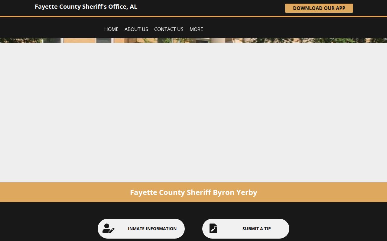 Fayette County Sheriff's Office website with inmate information and app links