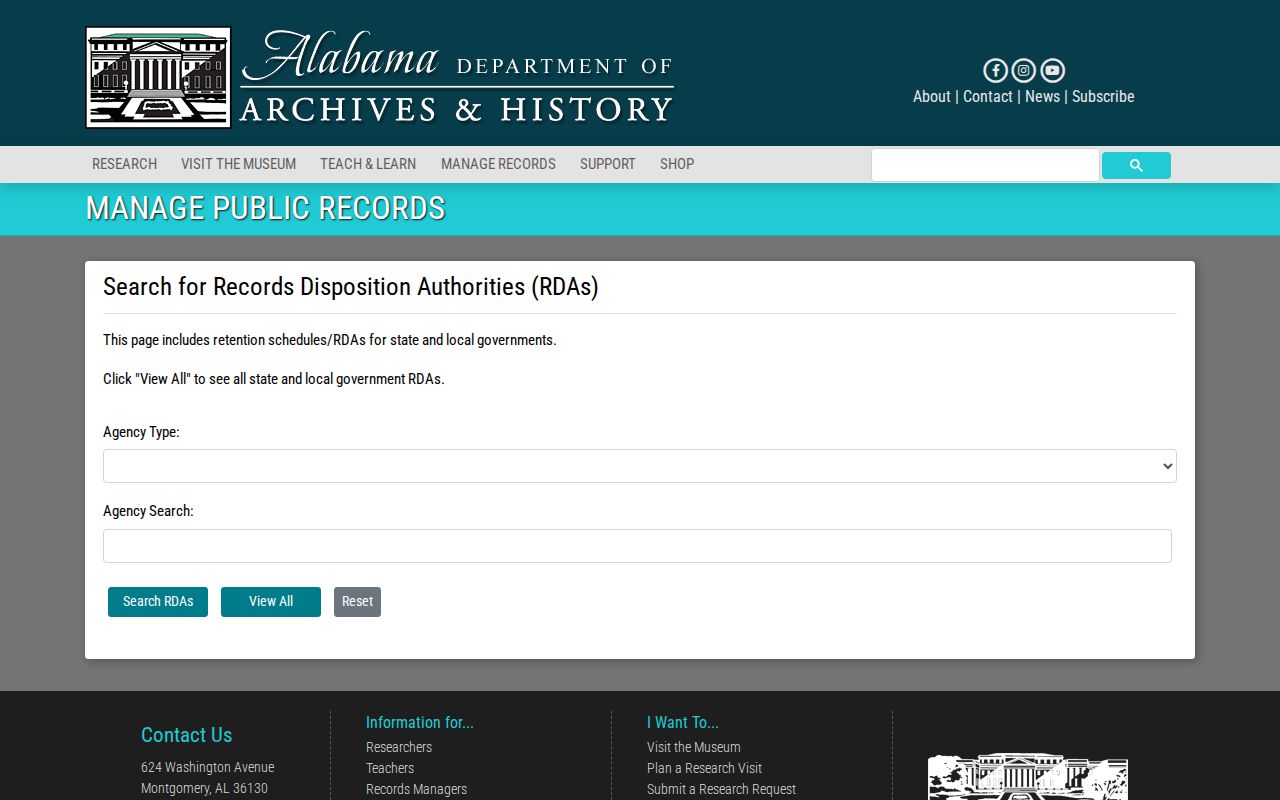 Alabama archives Records Disposition Authority search directory