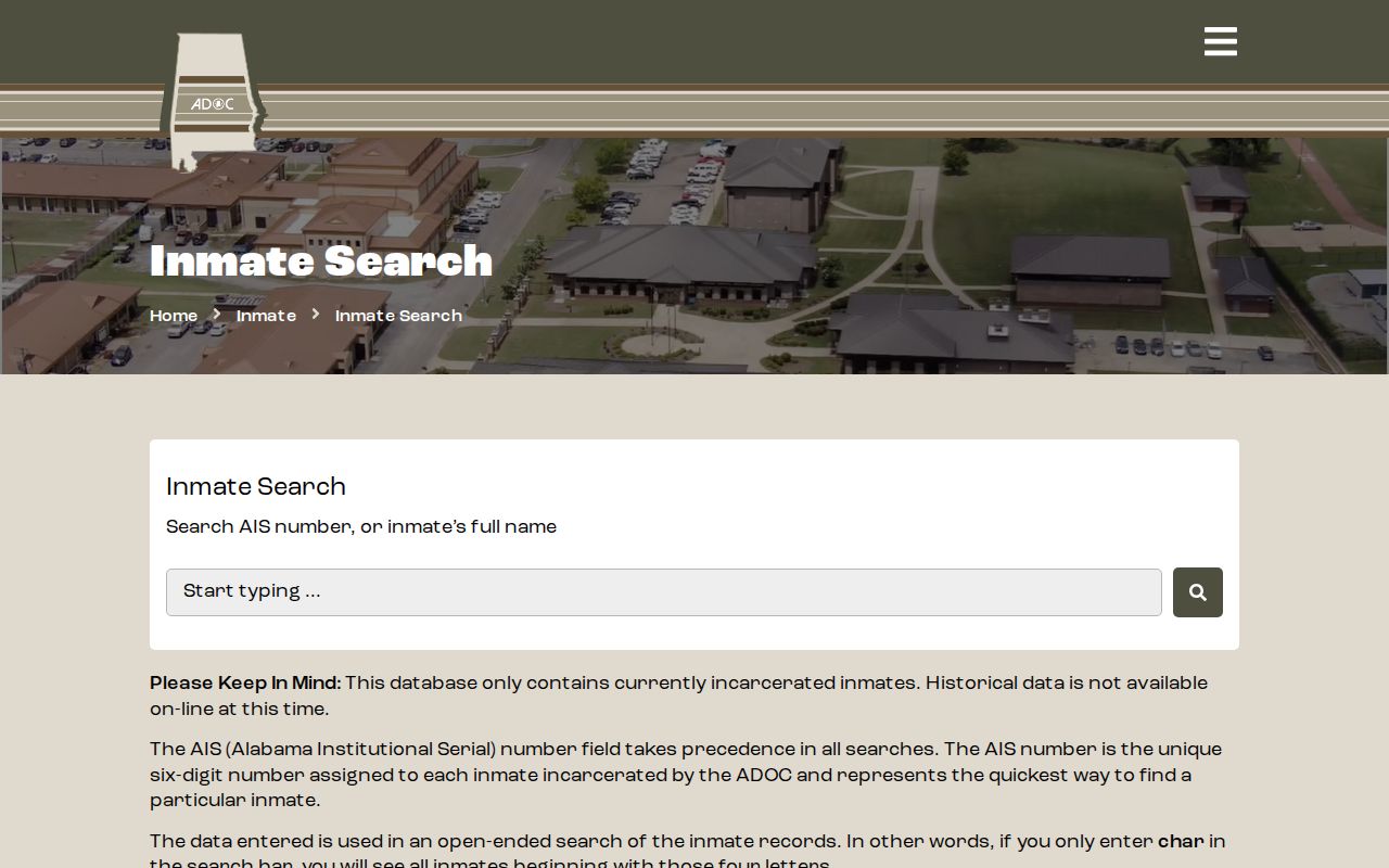 Alabama Department of Corrections official inmate search form