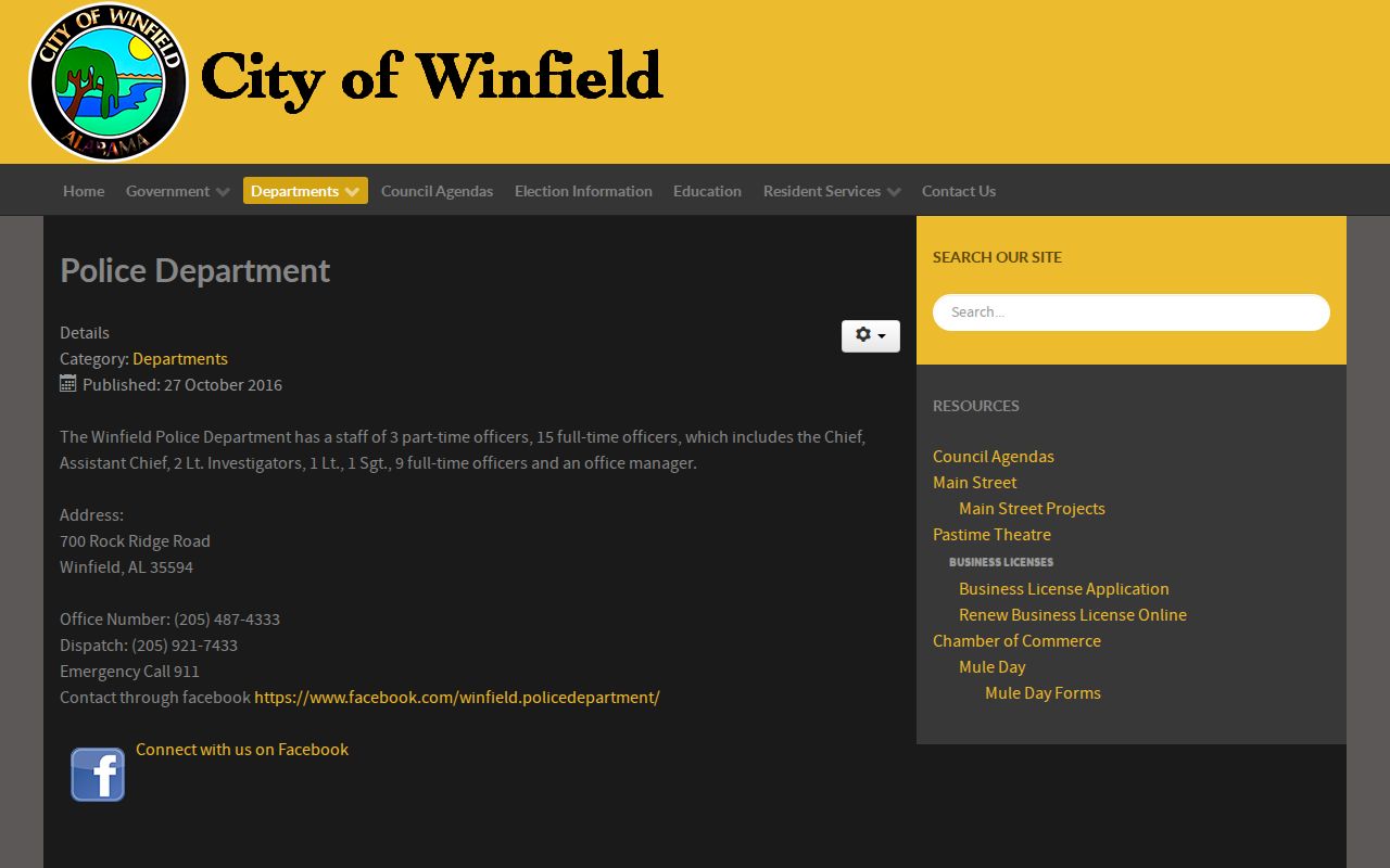 Winfield Police Department arrest records source in Fayette County